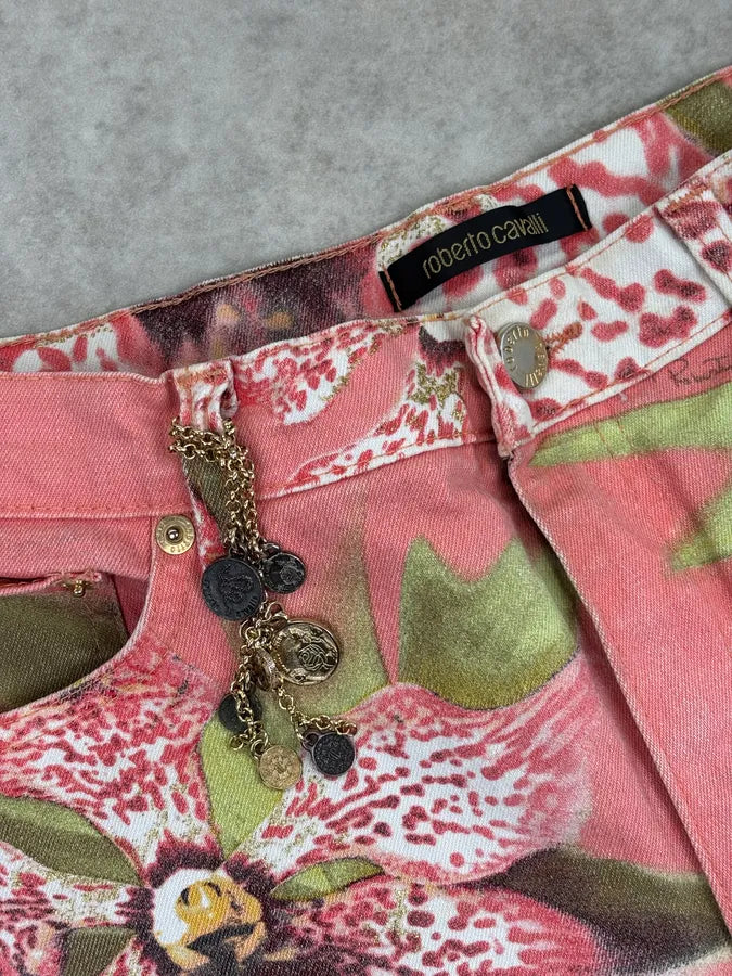 SS2004 Roberto Cavalli Coral Pink Orchid Floral Pants HvxVxEB 8