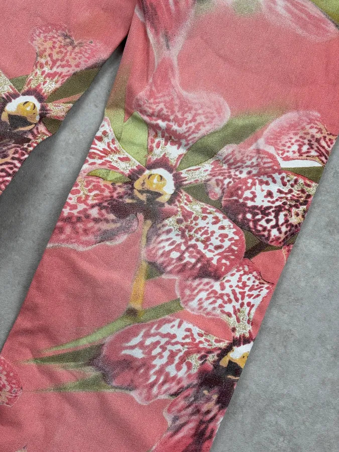 SS2004 Roberto Cavalli Coral Pink Orchid Floral Pants HvxVxEB 10
