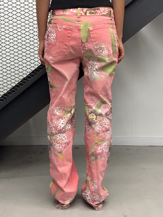 SS2004 Roberto Cavalli Coral Pink Orchid Floral Pants HvxVxEB 3