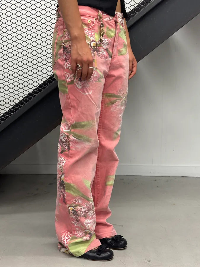 SS2004 Roberto Cavalli Coral Pink Orchid Floral Pants HvxVxEB 2