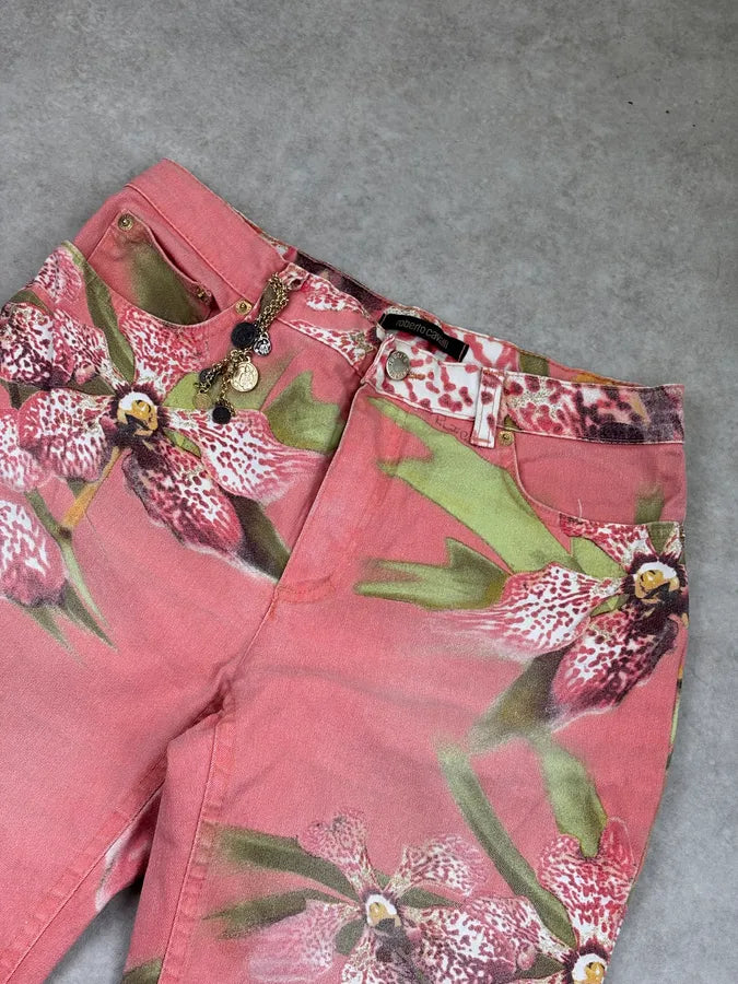 SS2004 Roberto Cavalli Coral Pink Orchid Floral Pants HvxVxEB 4