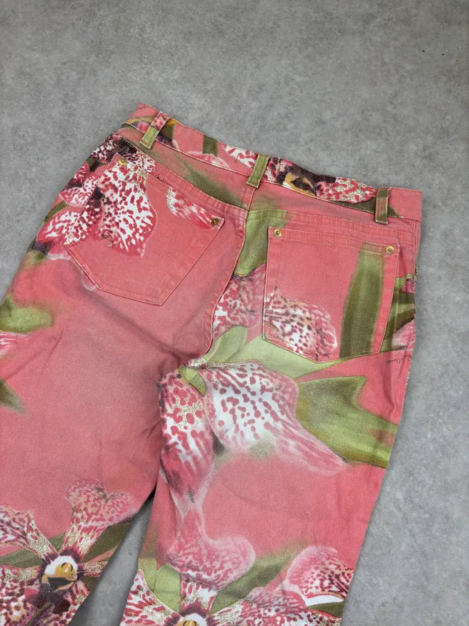 SS2004 Roberto Cavalli Coral Pink Orchid Floral Pants HvxVxEB 6
