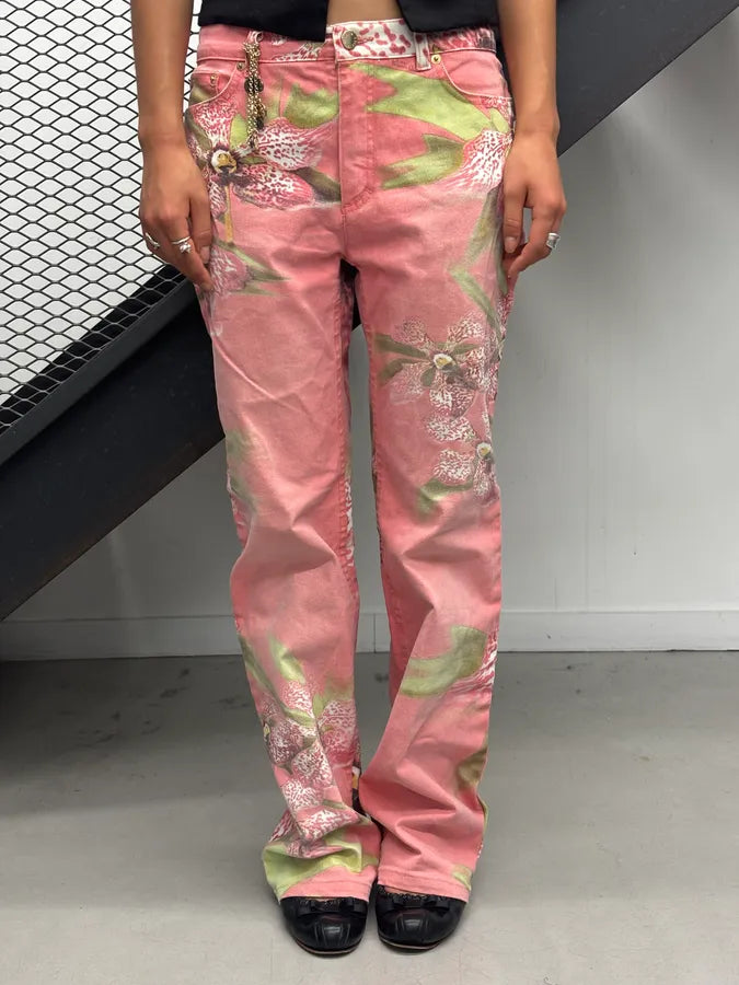SS2004 Roberto Cavalli Coral Pink Orchid Floral Pants HvxVxEB 1