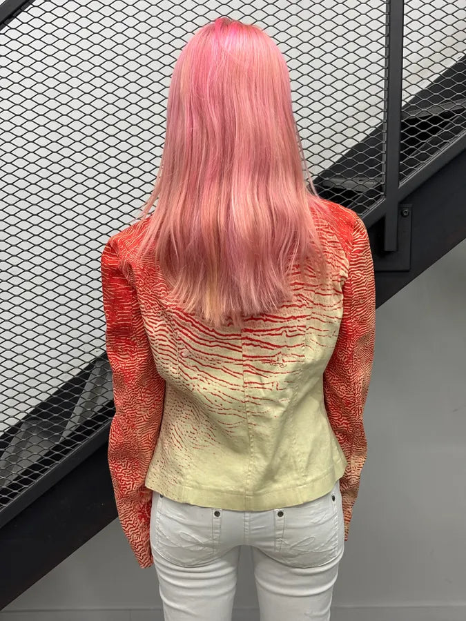 2000s Roberto Cavalli Coral Cream Patterned Asymmetrical Jacket ZdKVIgh 2