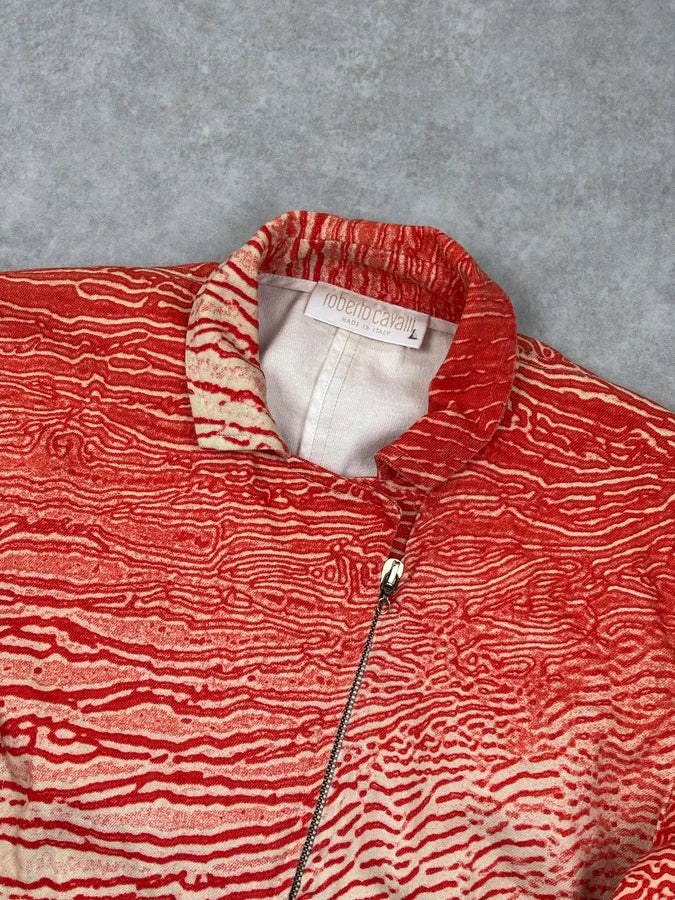 2000s Roberto Cavalli Coral Cream Patterned Asymmetrical Jacket ZdKVIgh 3