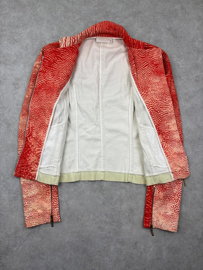 2000s Roberto Cavalli Coral Cream Patterned Asymmetrical Jacket ZdKVIgh 6
