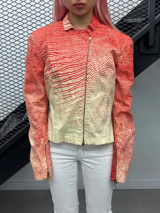 2000s Roberto Cavalli Coral Cream Patterned Asymmetrical Jacket ZdKVIgh 1