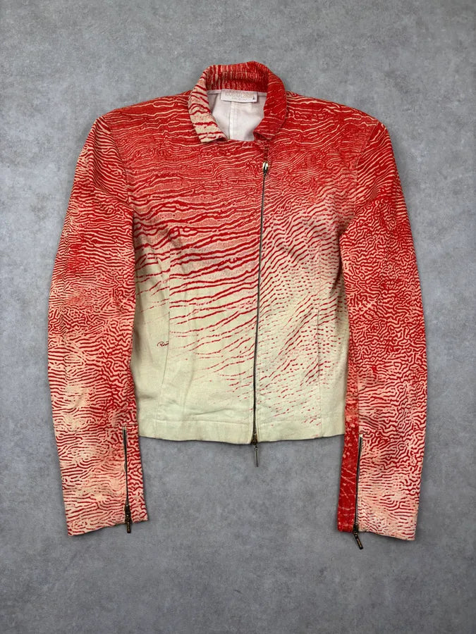 2000s Roberto Cavalli Coral Cream Patterned Asymmetrical Jacket ZdKVIgh 0