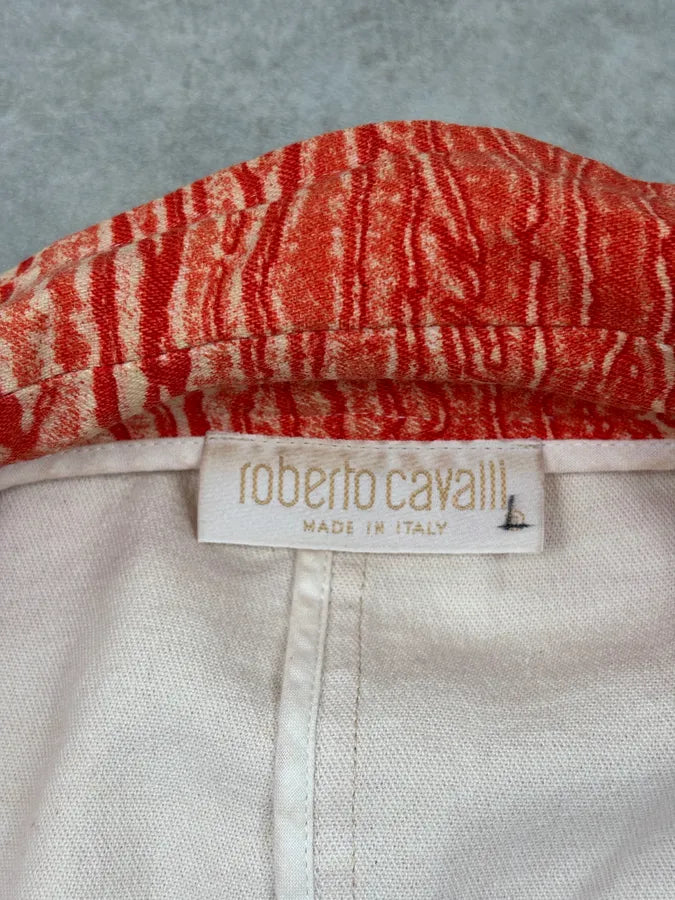 2000s Roberto Cavalli Coral Cream Patterned Asymmetrical Jacket ZdKVIgh 10