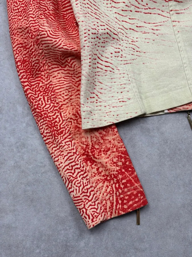 2000s Roberto Cavalli Coral Cream Patterned Asymmetrical Jacket ZdKVIgh 9