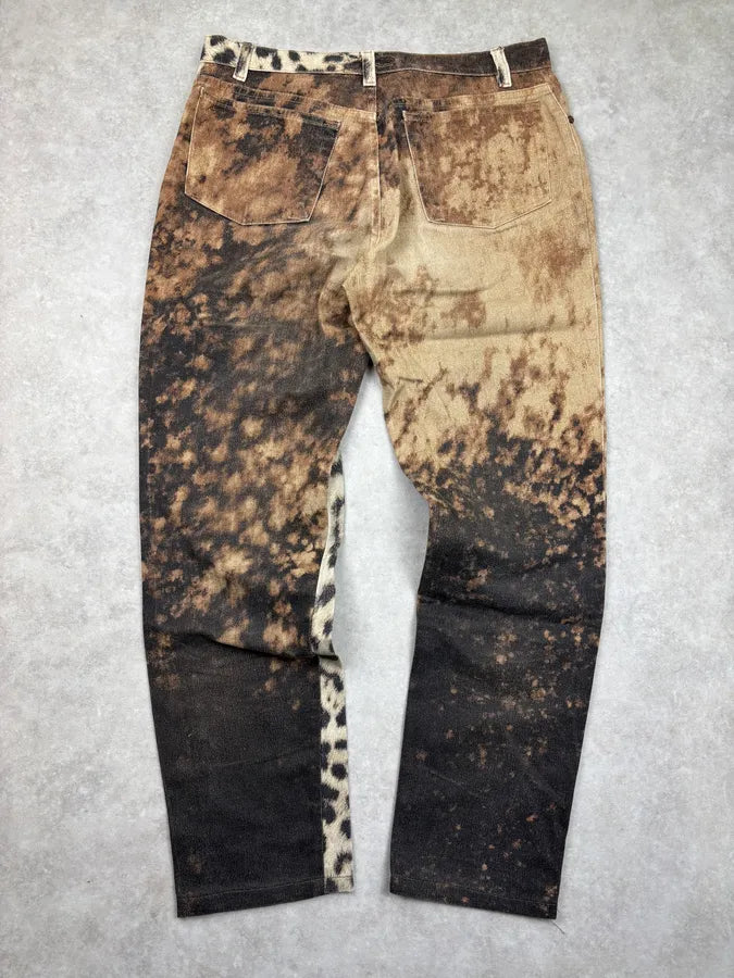 AW2001 Roberto Cavalli Cream Denim Leopard Print Jeans pZAuJBL 5