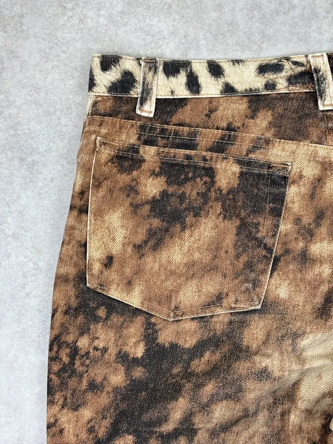 AW2001 Roberto Cavalli Cream Denim Leopard Print Jeans pZAuJBL 7