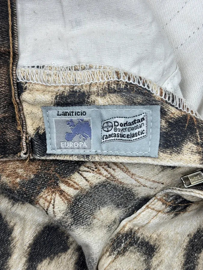 AW2001 Roberto Cavalli Cream Denim Leopard Print Jeans pZAuJBL 11