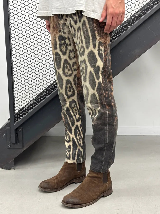AW2001 Roberto Cavalli Cream Denim Leopard Print Jeans pZAuJBL 2
