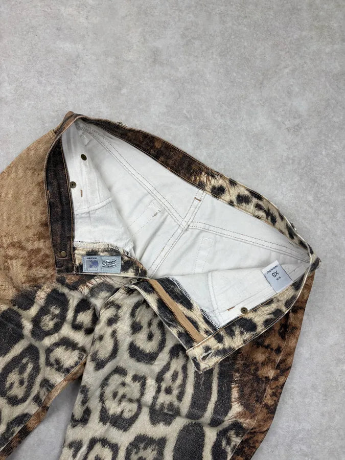 AW2001 Roberto Cavalli Cream Denim Leopard Print Jeans pZAuJBL 8