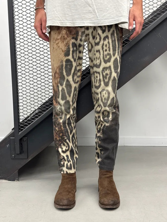 AW2001 Roberto Cavalli Cream Denim Leopard Print Jeans pZAuJBL 1