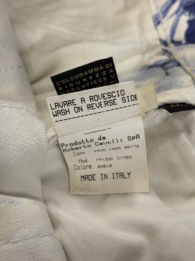 AW2005 Roberto Cavalli White Blue Floral Pants HvQpNJS 10