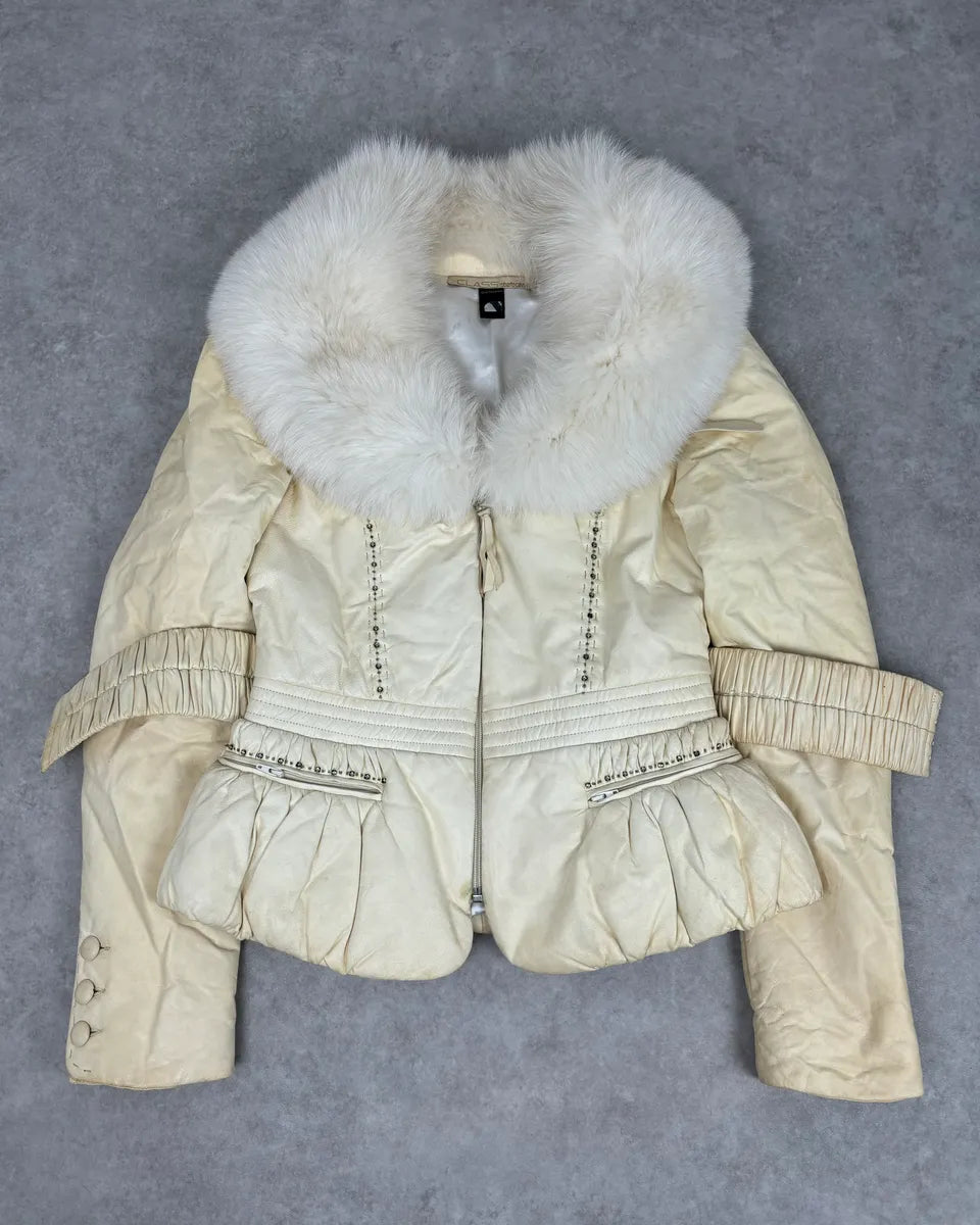 Roberto Cavalli Cream Fur Collar  Leather Jacket tggwrIY 6