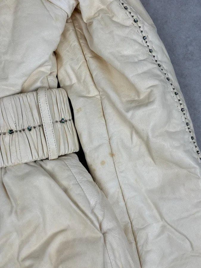 Roberto Cavalli Cream Fur Collar  Leather Jacket tggwrIY 10