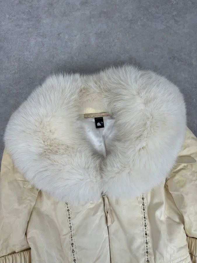 Roberto Cavalli Cream Fur Collar  Leather Jacket tggwrIY 3