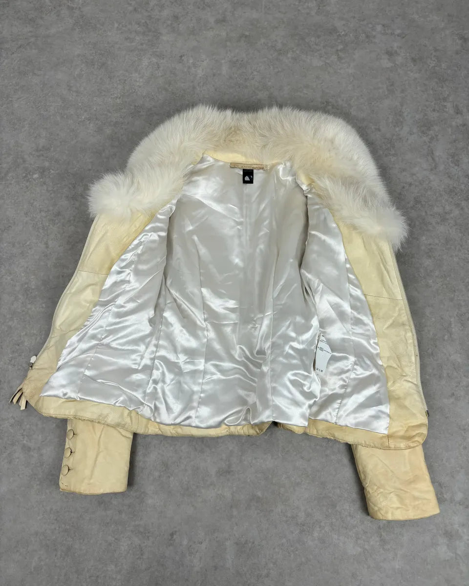 Roberto Cavalli Cream Fur Collar  Leather Jacket tggwrIY 7