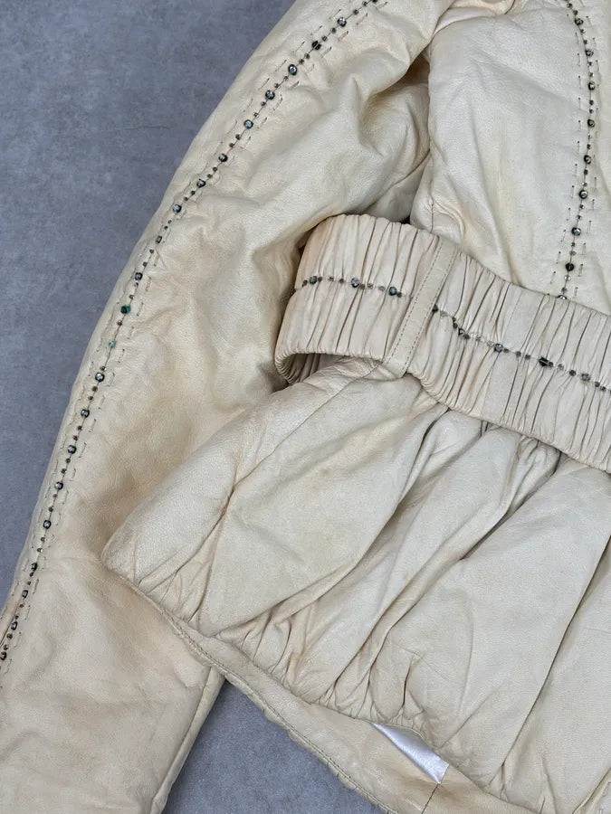Roberto Cavalli Cream Fur Collar  Leather Jacket tggwrIY 11