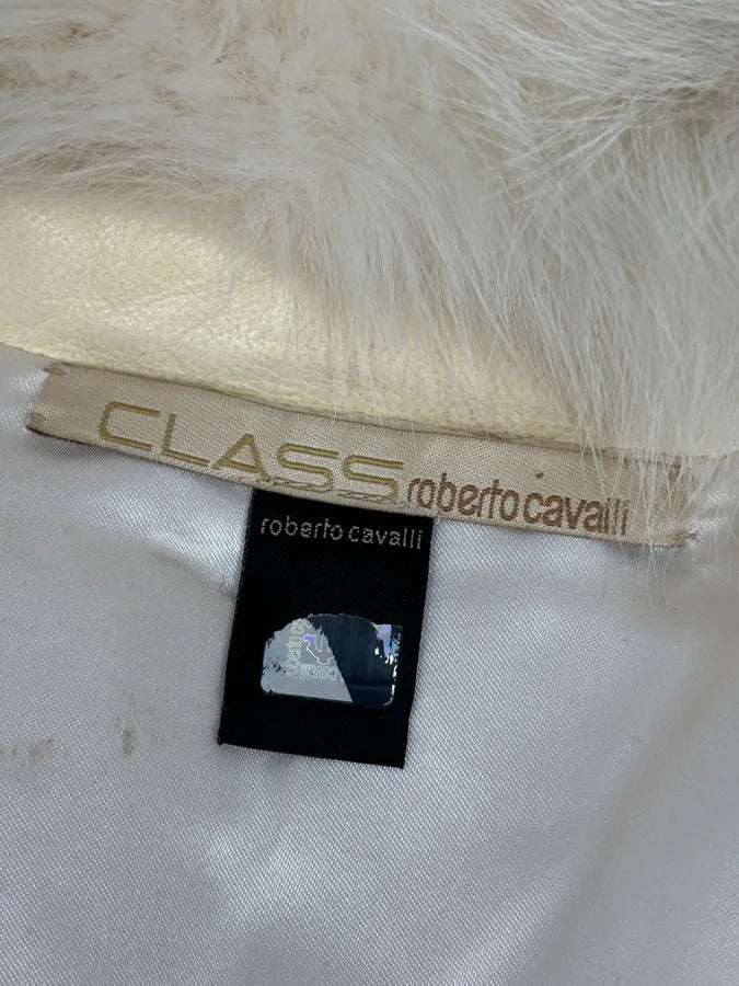 Roberto Cavalli Cream Fur Collar  Leather Jacket tggwrIY 8