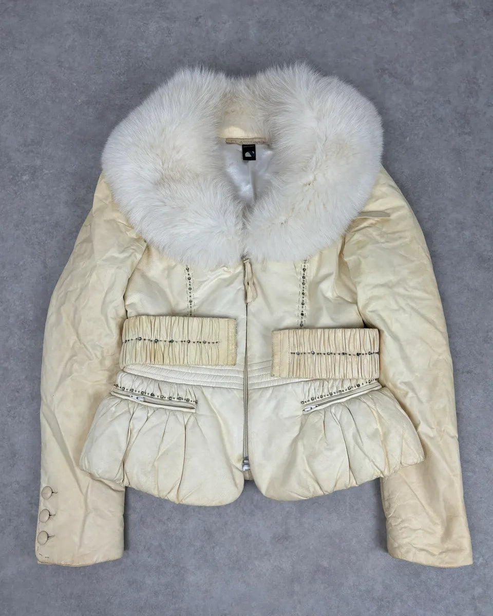 Roberto Cavalli Cream Fur Collar  Leather Jacket tggwrIY 5
