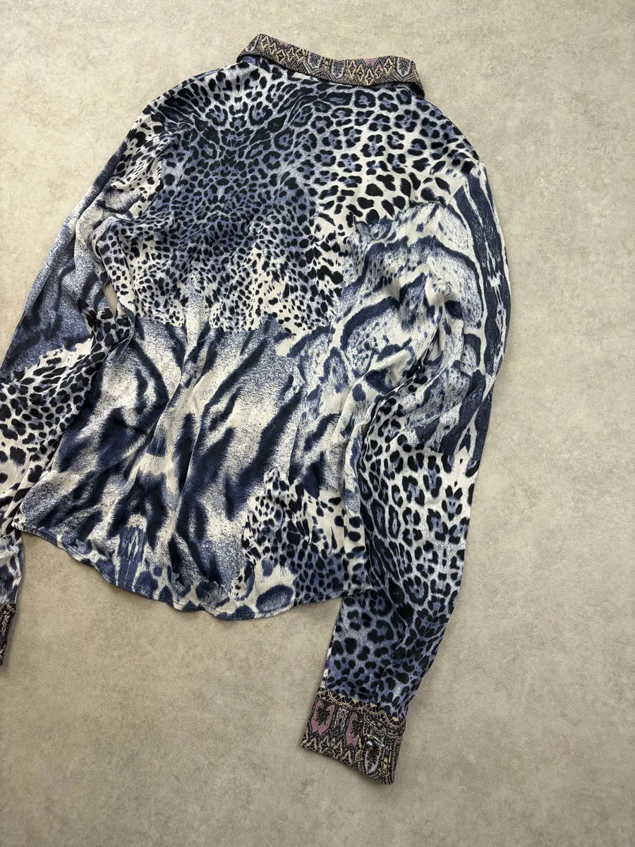 Roberto Cavalli Cream Navy Leopard Shirt Mixed Print Shirt OpNfsRa 10