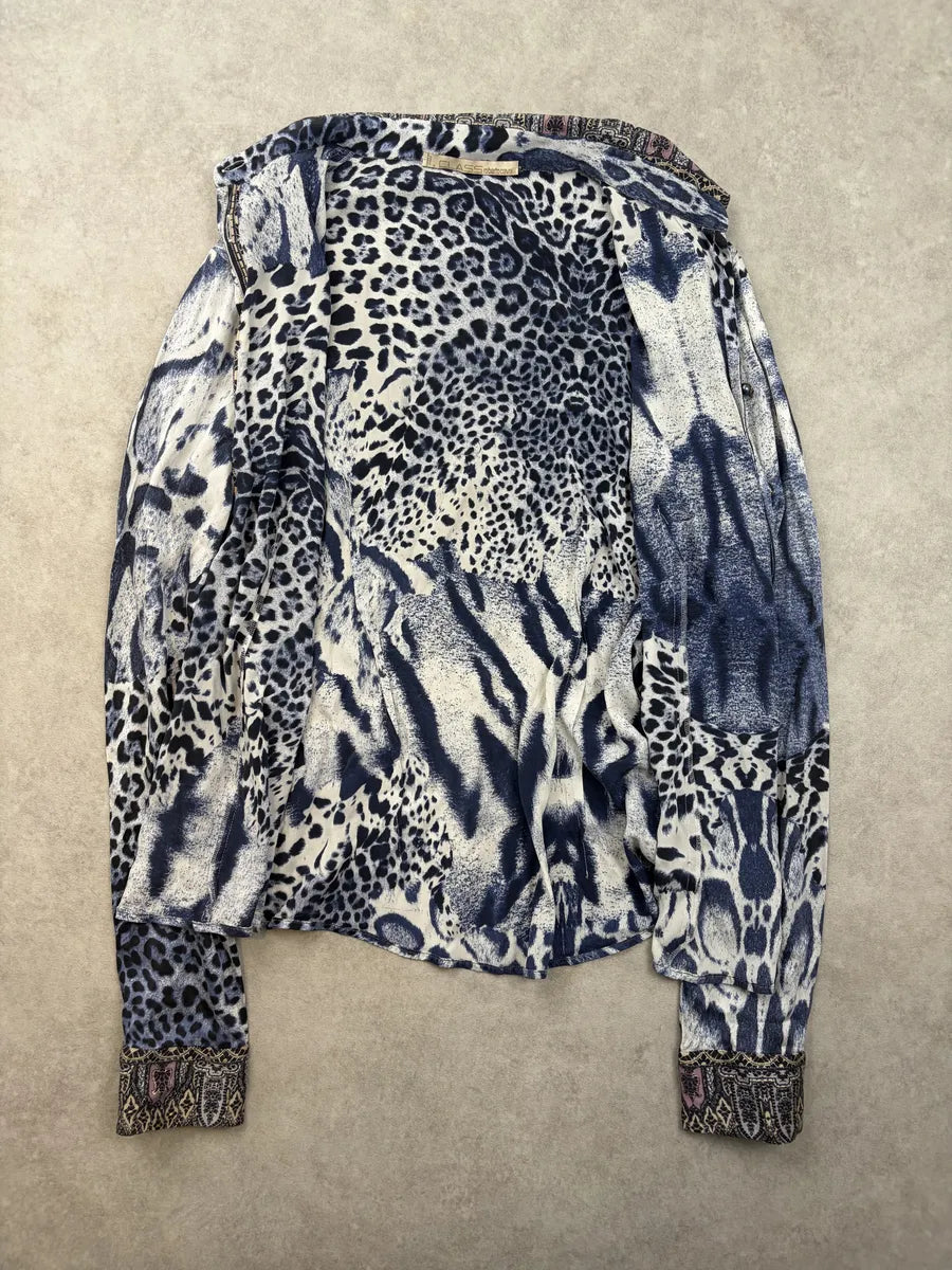 Roberto Cavalli Cream Navy Leopard Shirt Mixed Print Shirt OpNfsRa 11