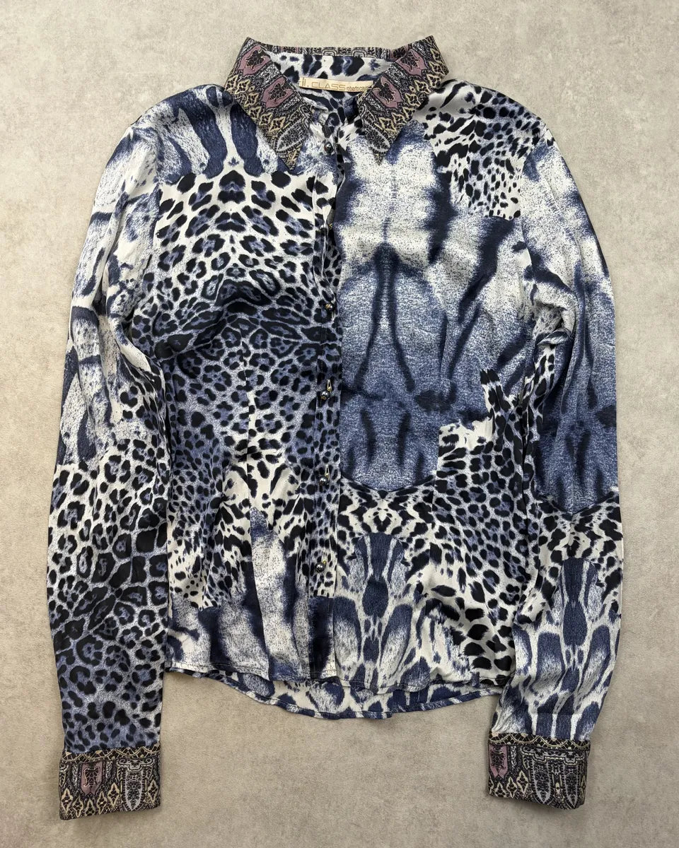 Roberto Cavalli Cream Navy Leopard Shirt Mixed Print Shirt OpNfsRa 2