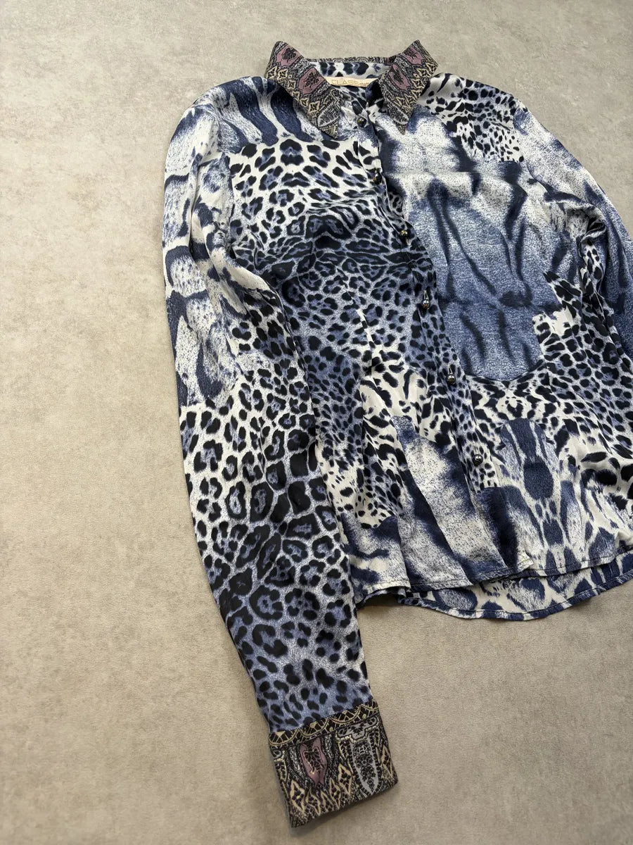 Roberto Cavalli Cream Navy Leopard Shirt Mixed Print Shirt OpNfsRa 3