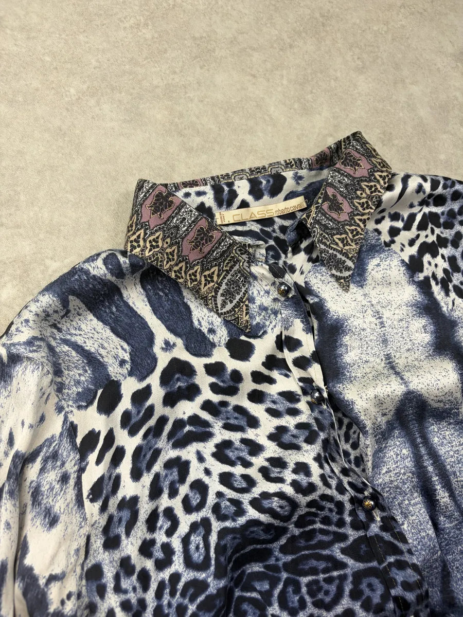 Roberto Cavalli Cream Navy Leopard Shirt Mixed Print Shirt OpNfsRa 4