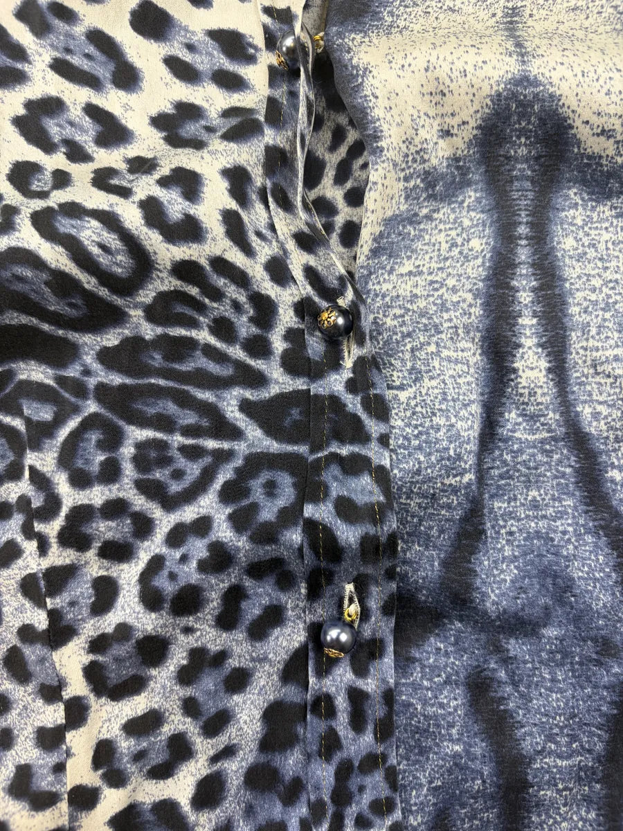 Roberto Cavalli Cream Navy Leopard Shirt Mixed Print Shirt OpNfsRa 5