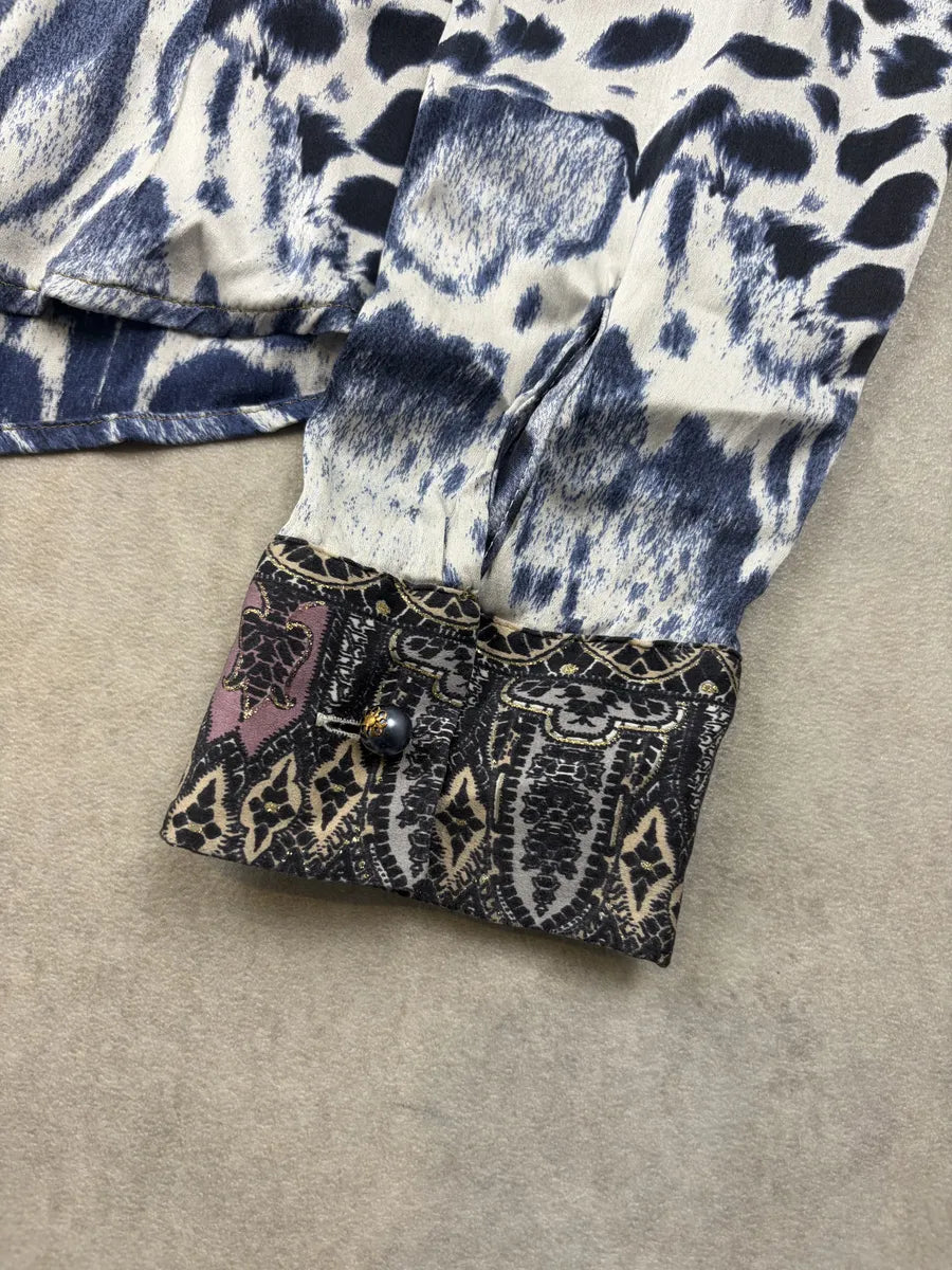 Roberto Cavalli Cream Navy Leopard Shirt Mixed Print Shirt OpNfsRa 6