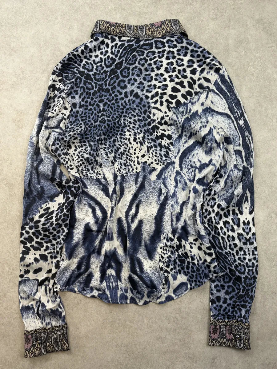 Roberto Cavalli Cream Navy Leopard Shirt Mixed Print Shirt OpNfsRa 9