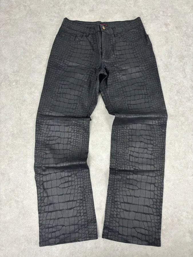 2000s Roberto Cavalli Crocodile Effect Obscure Black Pants JrYOOhd 0
