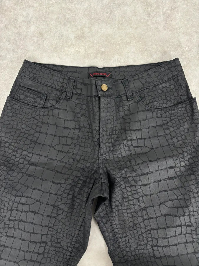 2000s Roberto Cavalli Crocodile Effect Obscure Black Pants JrYOOhd 4