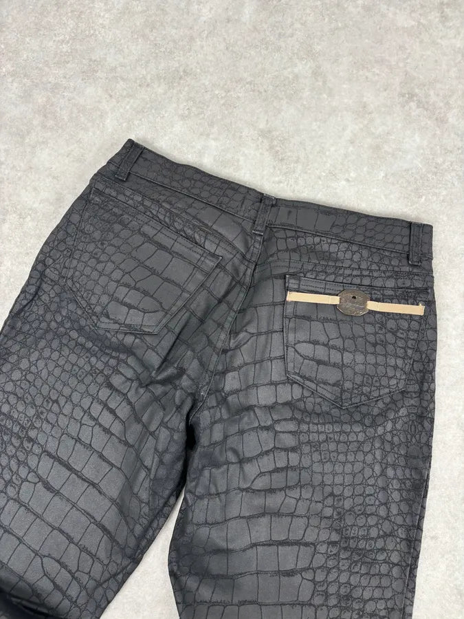 2000s Roberto Cavalli Crocodile Effect Obscure Black Pants JrYOOhd 6