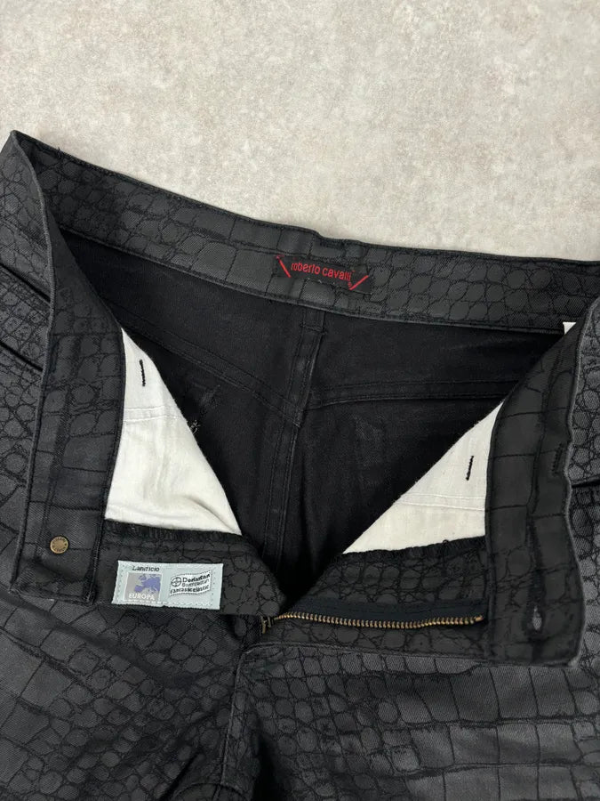 2000s Roberto Cavalli Crocodile Effect Obscure Black Pants JrYOOhd 9