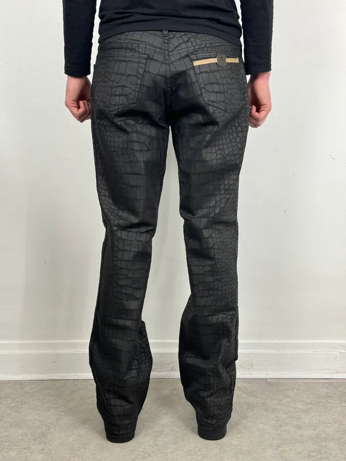 2000s Roberto Cavalli Crocodile Effect Obscure Black Pants JrYOOhd 3