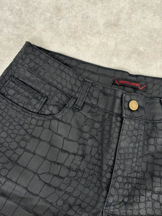 2000s Roberto Cavalli Crocodile Effect Obscure Black Pants JrYOOhd 8