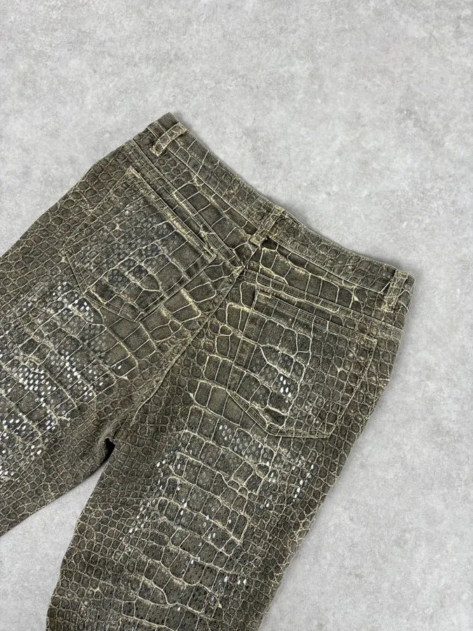AW1999 Roberto Cavalli Crocodile Effect Glitters Grey Pants itJUQbM 6