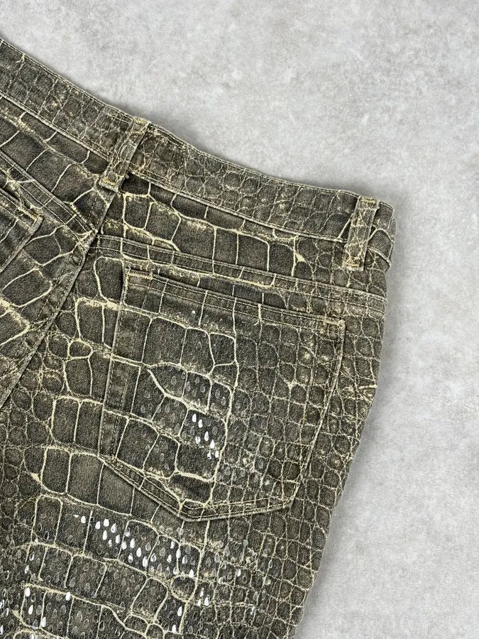 AW1999 Roberto Cavalli Crocodile Effect Glitters Grey Pants itJUQbM 9