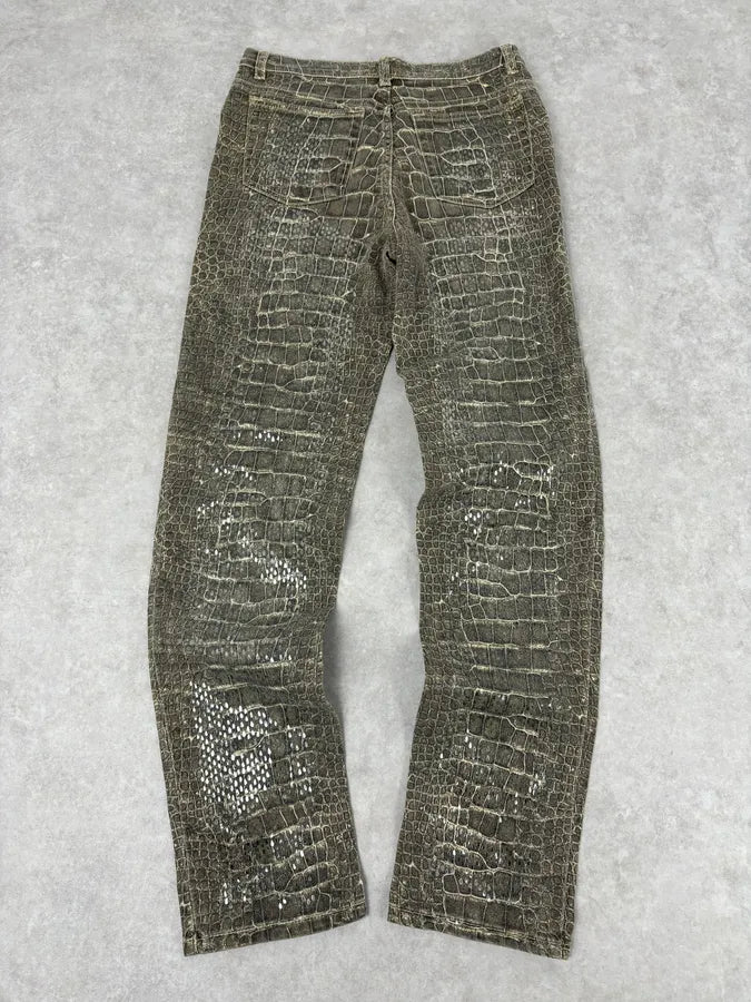 AW1999 Roberto Cavalli Crocodile Effect Glitters Grey Pants itJUQbM 4