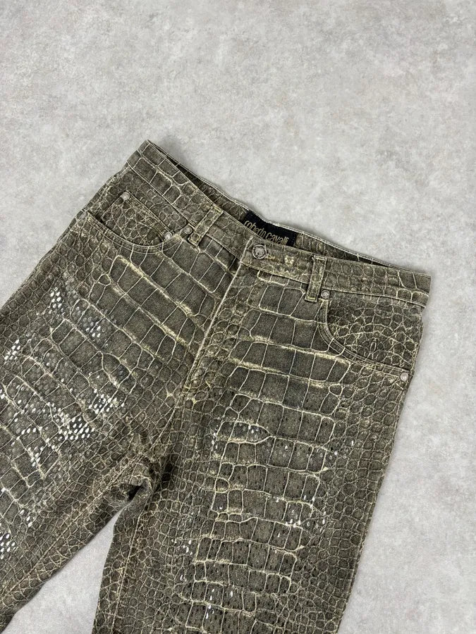 AW1999 Roberto Cavalli Crocodile Effect Glitters Grey Pants itJUQbM 5