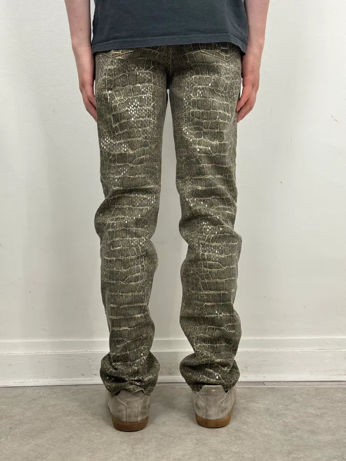 AW1999 Roberto Cavalli Crocodile Effect Glitters Grey Pants itJUQbM 1