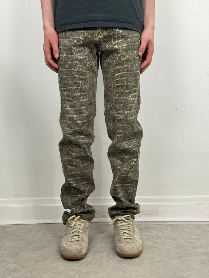AW1999 Roberto Cavalli Crocodile Effect Glitters Grey Pants itJUQbM 0