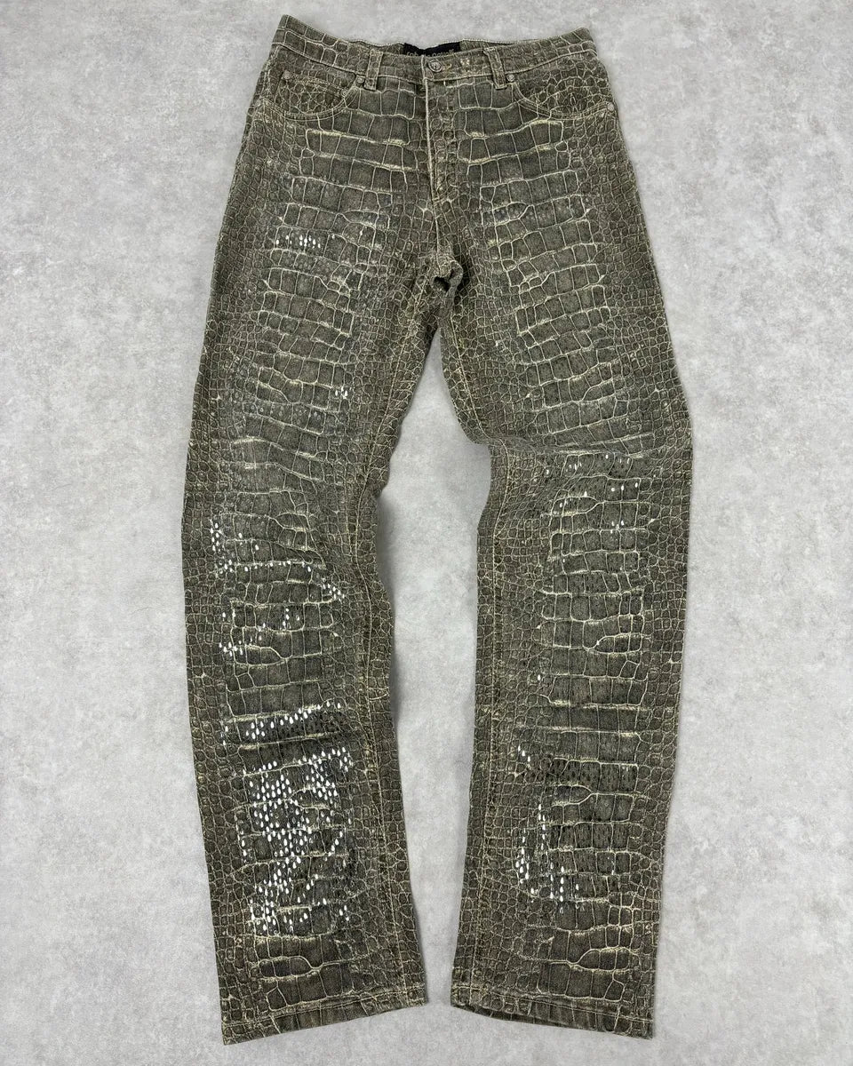 AW1999 Roberto Cavalli Crocodile Effect Glitters Grey Pants itJUQbM 3
