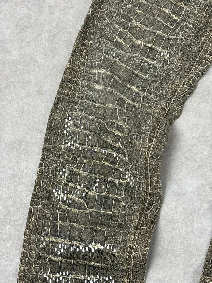 AW1999 Roberto Cavalli Crocodile Effect Glitters Grey Pants itJUQbM 8
